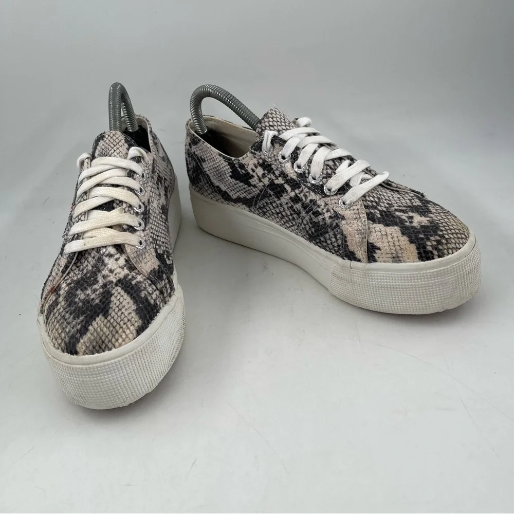 Superga Women’s 2790- Size 8.5 -Platform Snakeprint Lace-Up Fabric Sneaker Shoes